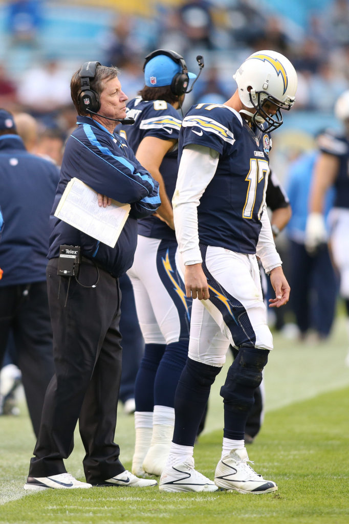 San Diego Chargers coach Norv Turner and quarterback Philip Rivers are not too happy with the way things went against the Carolina Panthers. Photo Credit: Mike Zito