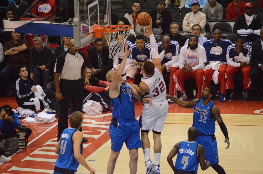 Los Angeles Clippers forward Blake Griffin goes the sky route against the Dallas Mavericks. Photo Credit: Ronald Jenkins
