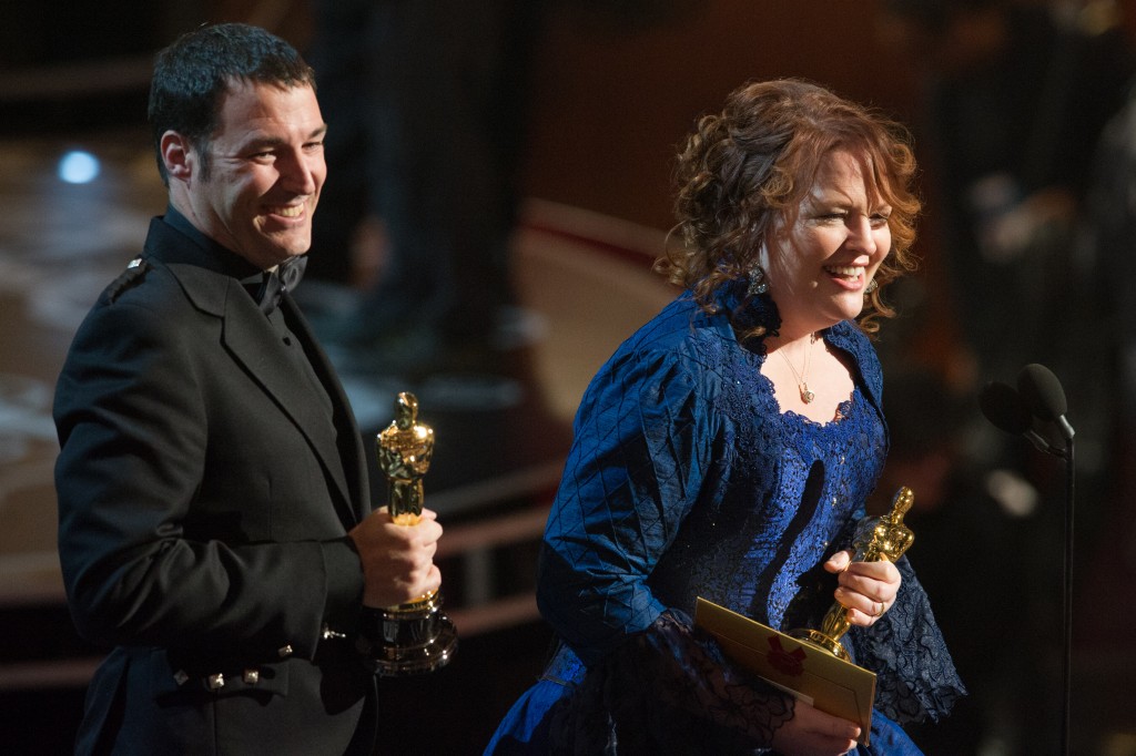 Mark Andrews and Brenda Chapman accept the Oscar® for best animated feature film of the year for work on “Brave” during the live ABC Telecast of The Oscars® from the Dolby® Theatre in Hollywood, CA, Sunday, February 24, 2013. Photo Credit: credit: Darren Decker / ©A.M.P.A.S.