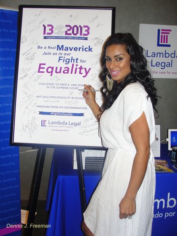 Laura Govan, one of the stars on VH1's Basketball Wives LA, stops by to give her support to Lambda Legal at the GBK MTV Movie Awards Gifting Suite. Photo Credit: Dennis J. Freeman 