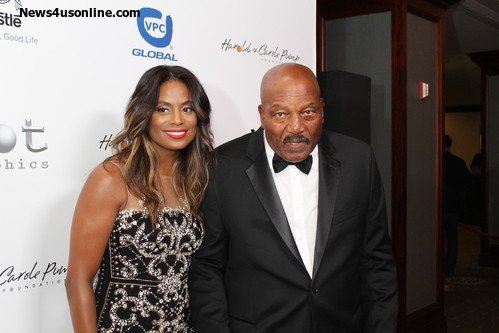 NFL Hall of Fame running back Jim Brown with wife Monique. Brown was one of the honorees at the 14th Annual Harold and Carole Pump Foundation gala.  Photo by Dennis J. Freeman/News4usonline.com