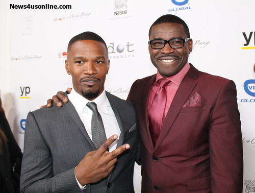 Academy Award-winning actor Jamie Foxx and NFL Hall of Fame wide receiver Michael Irving on the red carpet. Photo Credit: Dennis J. Freeman/News4usonline.com