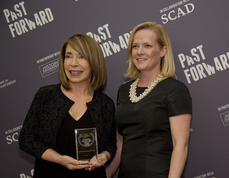 aula Wallace, SCAD president and founder, with Stephanie Meeks, president and chief executive officer National Trust for Historic Preservation, at the 2014 Richard H. Driehaus National Preservation Awards in Savannah, Georgia, on November 13, 2014. (PRNewsFoto/Savannah College of Art & Design)