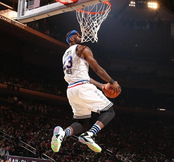 LeBron James of the Eastern Conference All-Star Team goes up to dunk during the 64th NBA All-Star Game presented by Kia as part of the 2015 NBA All-Star Weekend on February 15, 2015 at Madison Square Garden in New York. Credit: Nathaniel S. Butler/NBAE/Getty Images