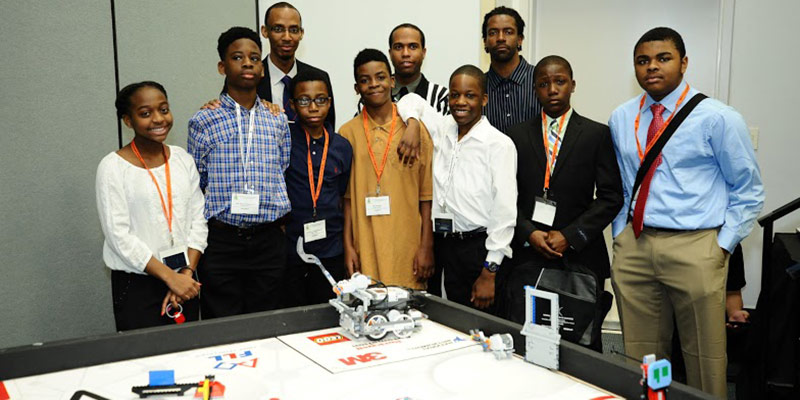 Students from Future Innovative Rising Engineers (FIRE) at the press conference for the National Society of Black Engineers 41st Annual Convention in Anaheim, Californiia. Photo courtesy of the National Society of Black Engineers