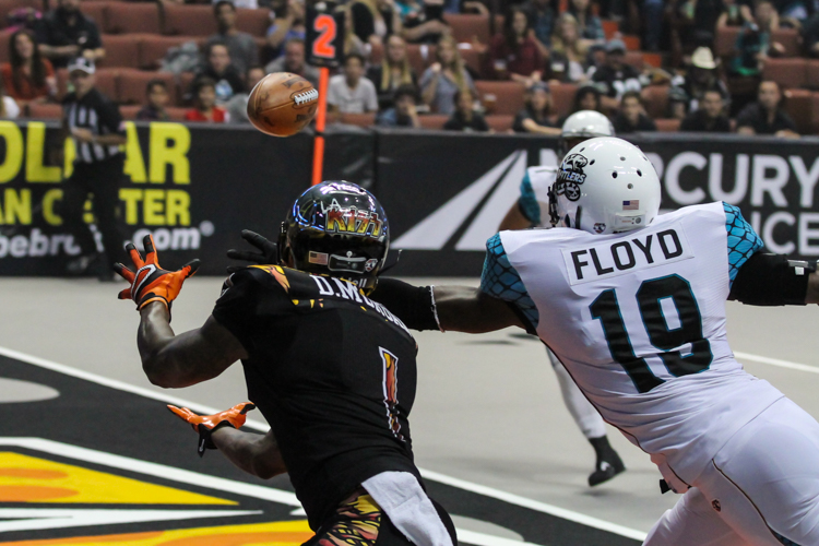LA Kiss Donovan "Captain" Morgan with one of three touchdowns. Photo by Jevone Moore
