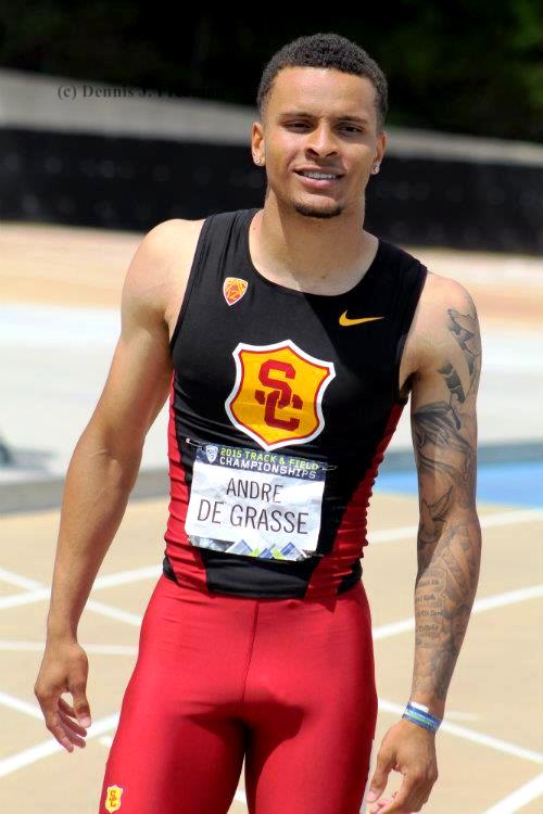 Man of the hour: USC star  runner Andre De Grasse after winning the 100 meters in 9.97. Photo by Dennis J. Freeman