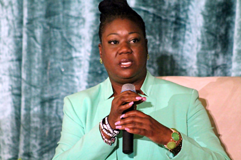 Trayvon Martin's mother, Sybrina Fulton, tries to convey her message at the "Black Mothers Standing in the Gap" event sponsored by Congresswoman Maxine Waters and the Black Women's Forum at the Westin Los Angeles Airport Hotel, May 30, 2015. Photo by Dennis J. Freeman/News4usonline.com