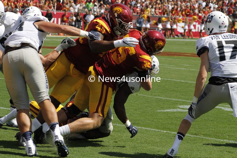 USC clamped down on Utah State to come away with a 45-7 win in the Trojans' 2016 home opener. Photo by Dennis J. Freeman/News4usonline