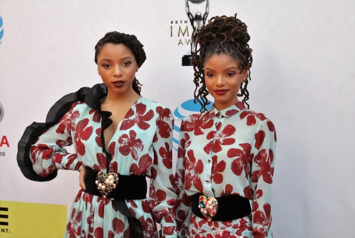 Chole X Halle aka Chole and Halle Bailey on the red carpet at the 48th Annual NAACP Image Awards. Photo by Dennis J. Freeman/News4usonline