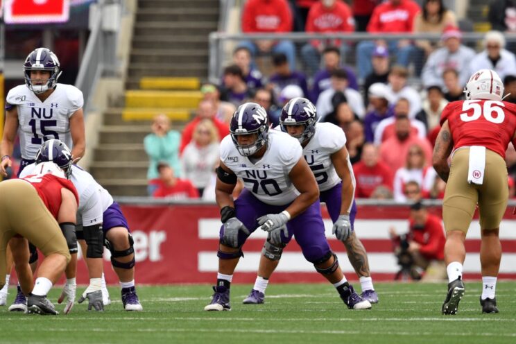 Northwestern offensive tackle Rashawn Slater (70) graded out real high in pre-draft scouting reports. The Los Angeles Chargers made Slater the No. 13 selection in the first round of the 2021 NFL Draft. Photo courtesy of Northwestern University Athletics 