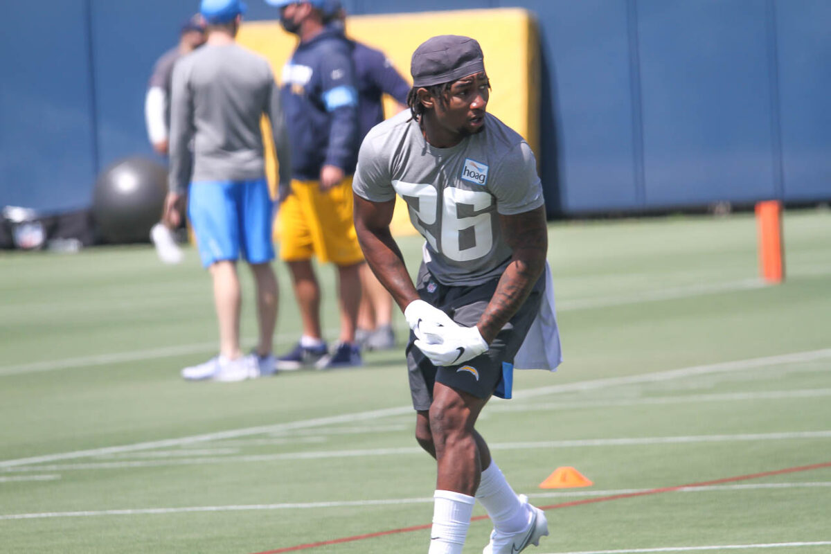 Asante Samuel Jr. (26) on the first day of rookie minicamp. The Los Angeles Chargers selected Samuel with the 47th overall pick in the 2021 NFL Draft. Photo credit: Dennis J. Freeman/News4usonline