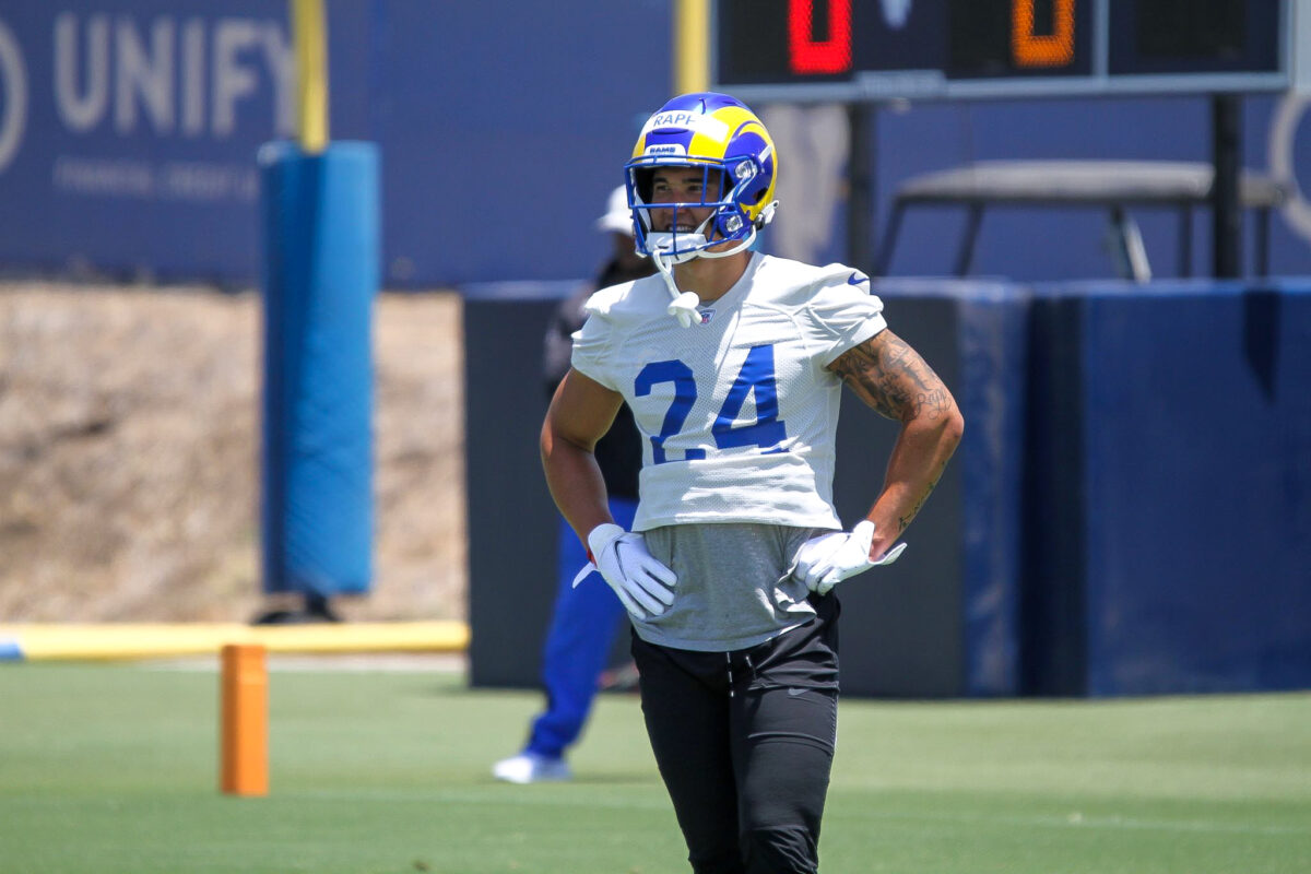 Los Angeles Rams free safety Taylor Rapp (24) runs up the field during the  NFL Super