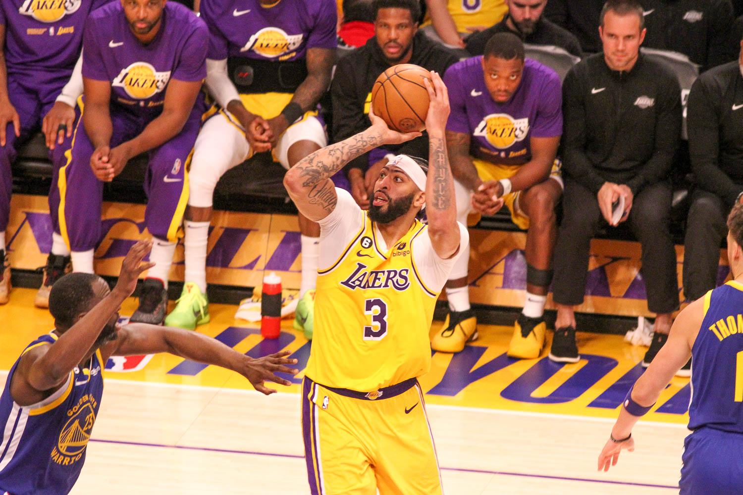 Lakers forward Anthony Davis scored 23 points and produced 15 rebounds in the team's 104-101 win against the Golden State Warriors at Crypto.com Arena on May 8, 2023. Photo by Dennis J. Freeman for News4usonline 