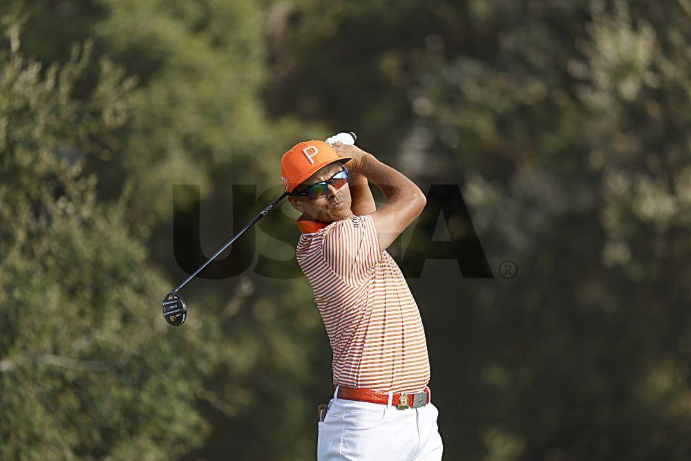 Rickie Fowler plays his tee shot on the 12th hole during the final round of the 2023 U.S. Open at The Los Angeles Country Club in Los Angeles, Calif. on Sunday, June 18, 2023. (Chris Keane/USGA)