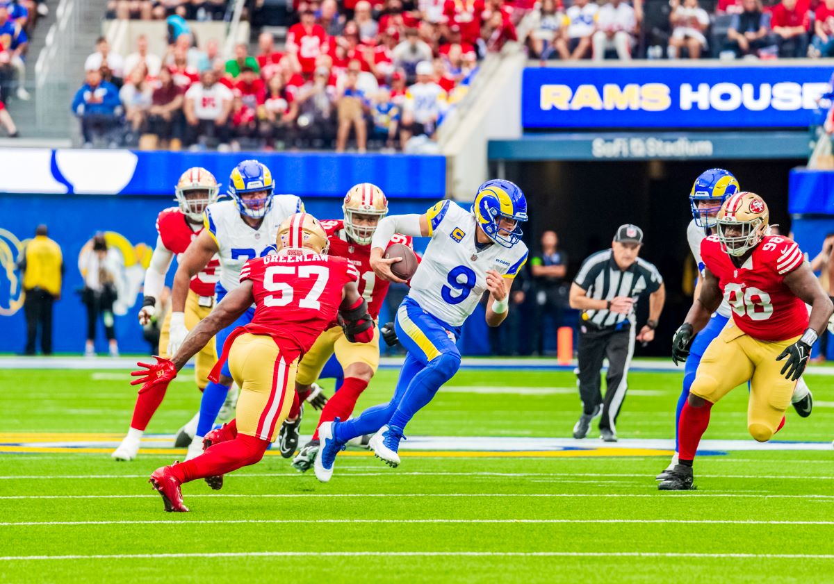 Rams quarterback Matthew Stafford runs the football against the San Francisco 49ers 